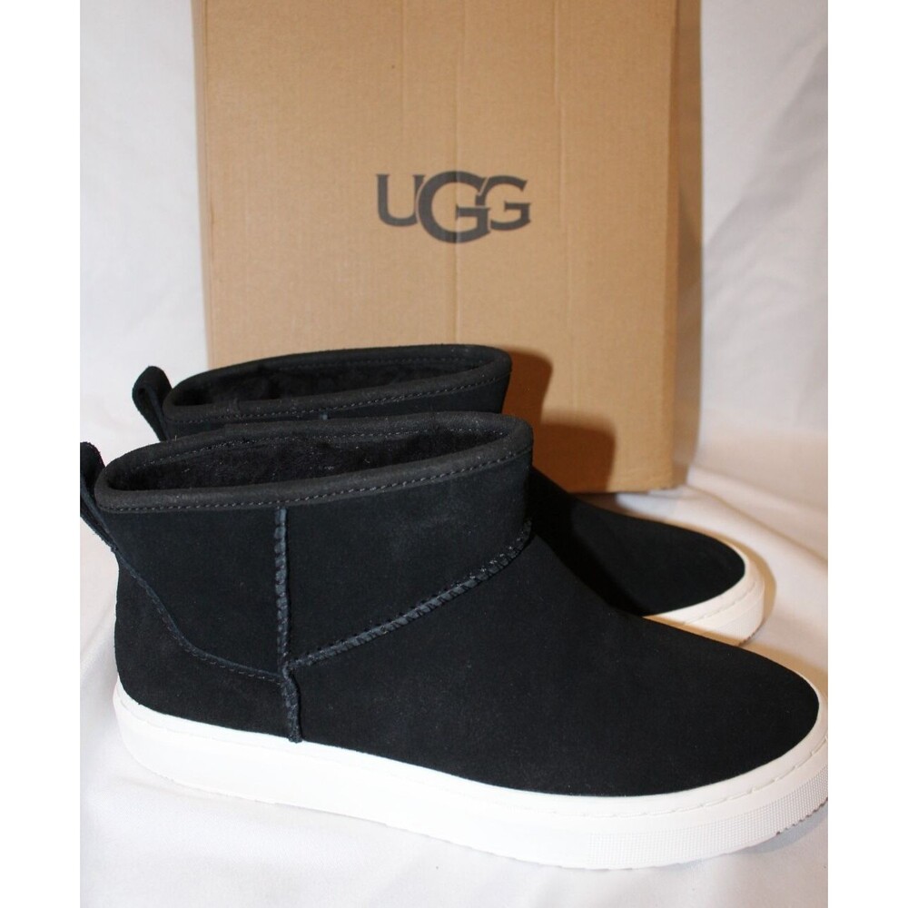 UGG WOMEN'S ALAMEDA MINI SUEDE‎ SHEARLING LINED SNEAKER BOOTS BLACK SZ 6 NIB